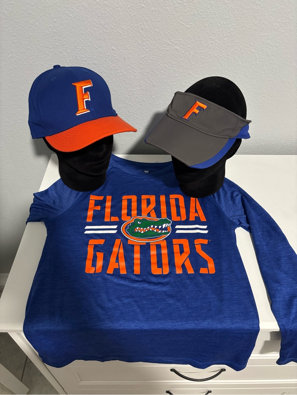 Fanatics Long Sleeve Tee in Royal Blue with Orange Team Logo and hat and visor